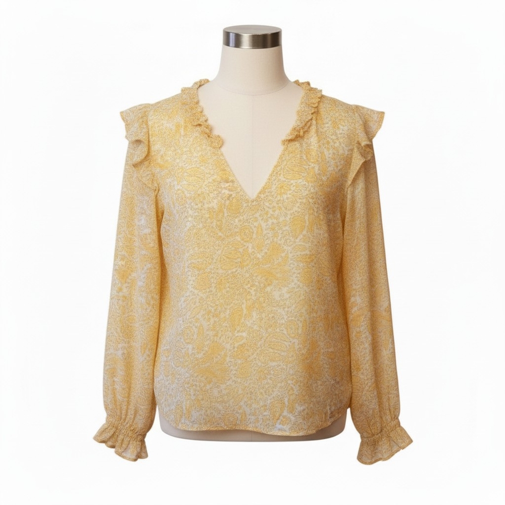 J.Crew Sheer Floral Blouse with Ruffle Detail- Lined-Size XL- EUC $98 Retail - Picture 4 of 10